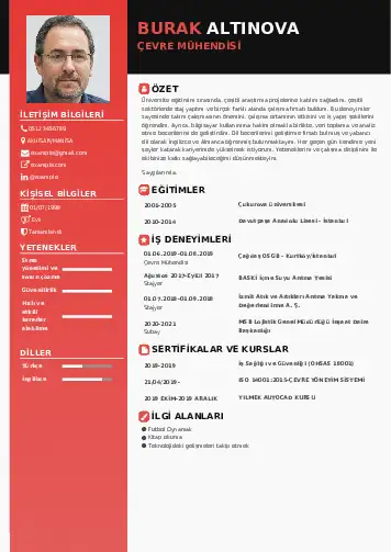 Çevre Mühendisi CV Örnekleri cv indir